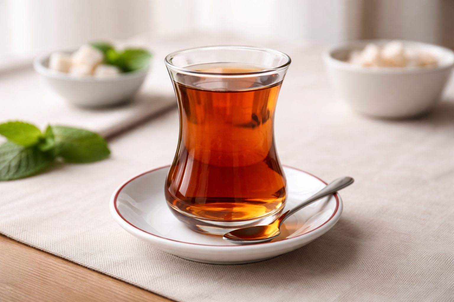 İnce belli çay bardağı ve tabak